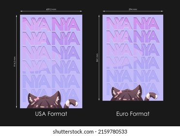 Poster Or Cover Design In Anime Style And Font Background With Famous Word, Cute, Kawaii