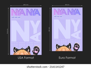 Poster Or Cover Design In Anime Style And Font Background With Famous Word, Cute, Kawaii