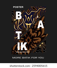 Poster and cover design with classic sogan batik design. Black background batik pattern