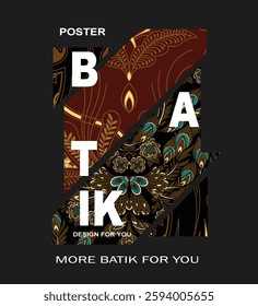 Poster and cover design with classic sogan batik design. Black background batik pattern