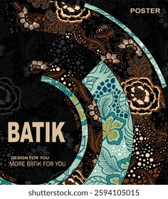 Poster and cover design with classic sogan batik design. Black background batik pattern