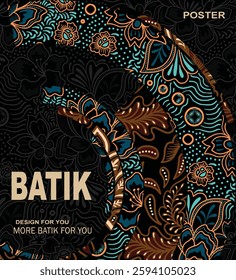Poster and cover design with classic sogan batik design. Black background batik pattern