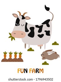poster with cow and rabbit - vector illustration, eps