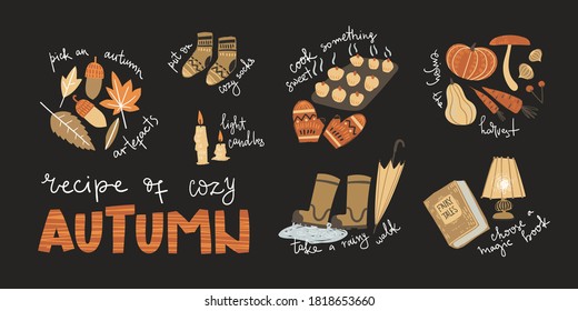Poster with cozy autumn tips. What should you do in the fall to have a good time