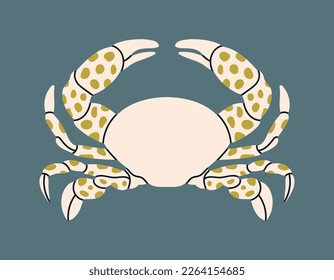 Poster with a crab. Underwater and sea life concept. Hand draw vector illustration isolated on colorful background. Cute design in pastel colors. For prints, typographic and web design.