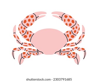 Poster with a crab. Underwater and sea life concept. Hand draw vector illustration isolated on white background. Cute design in pastel colors. For prints, typographic and web design.