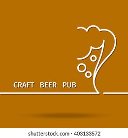 Poster craft beer bar, designed in a minimalist style with linear icons in the form of a beer glass. With room for text. On a bright orange background.