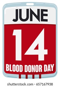 Poster with creative design for World Blood Donor Day with a loose-leaf calendar like a blood bag in flat style.