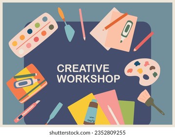 poster of creative workshop with drawing accessories