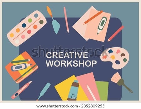 poster of creative workshop with drawing accessories