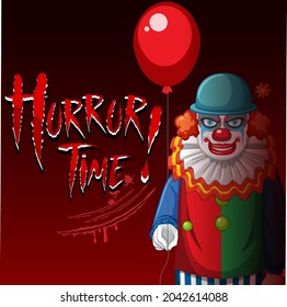 Poster with creepy clown holding balloon  illustration