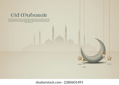 poster with crescent A eid mubarak 3d illustration and ornament arabic style.