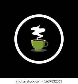 Poster with a cup on a plate and coffee break text. Design concept. A cup of hot latte or cappuccino coffee. Vector illustration