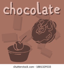 Poster of cupcake, doughnut, muffin, brown, for text, label, cafe, aroma, menu, doodle style, kitchen, aroma, celebration, paper, print, card, for clothes, greeting, dessert, pastry-shop, candy, berry