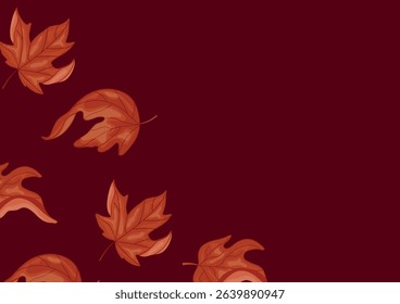 poster of curved leaves from a deciduous tree, namely from a maple tree, on a red background, for Canada Day or autumn designs
