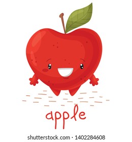 Poster with cute apple. Fun character in cartoon style
