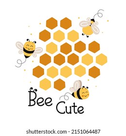 poster with cute  bees and honeycomb