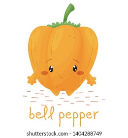Poster with cute bell pepper. Fun character in cartoon style