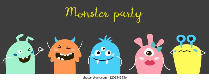 Poster with cute cartoon monsters. Vector illustration.
