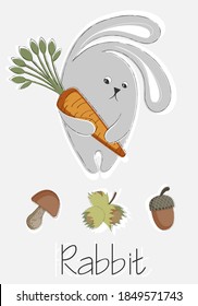 A poster with a cute, cartoonish red squirrel holding an acorn in its paws.