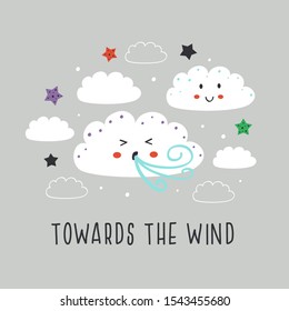 poster with cute cloud,wind and star - vector illustration, eps    