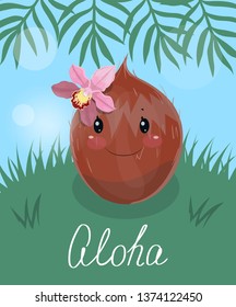 poster with cute coconut- vector illustration,