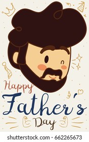 Poster With Cute Dad Face Winking At You In Father's Day Celebration And Some Cute Childish Doodle Drawings Around Him.