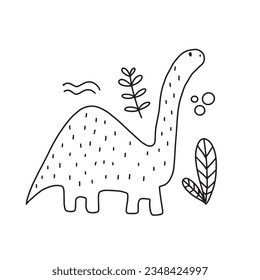 Poster with cute dinosaur. Doodle style vector illustration for your design.