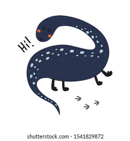 Poster with cute dinosaur and lettering. Childish design for birthday invitation, poster, clothing, nursery wall art and card.