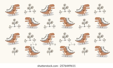 poster of a cute dinosaur with pattern style