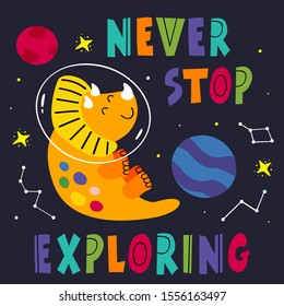 poster with a cute dinosaur in space  - vector illustration, eps    