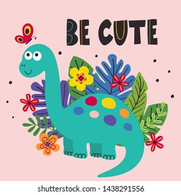 poster with cute dinosaur - vector illustration, eps
