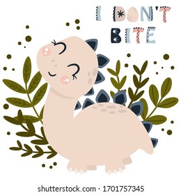 poster with cute dinosaur - vector illustration, eps