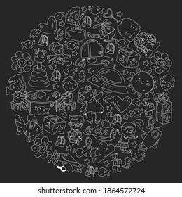 Poster with cute doodle drawing of happy kids and precepts to celebrate Children's Day. Kindergarten children.