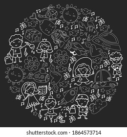 Poster with cute doodle drawing of happy kids and precepts to celebrate Children's Day. Kindergarten children.