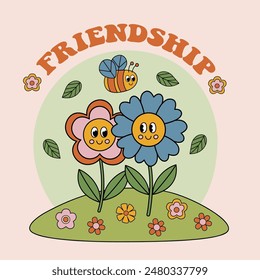 poster with cute flowers, bee