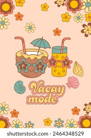 poster with cute juice, coconut, flowers