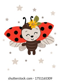 poster with cute ladybug - vector illustration, eps