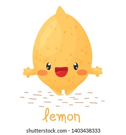 Poster with cute lemon. Fun character in cartoon style