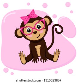 poster with cute monkey girl - vector, illustration, eps