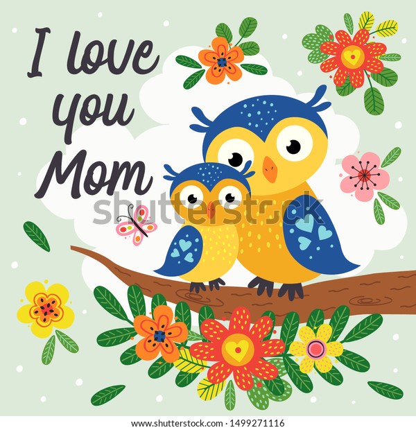 Poster Cute Owl Mother Baby Vector Stock Vector (Royalty Free ...