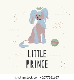 Poster with a cute pet dog and handwritten text. Print for printing on children's clothing. Vector flat illustration.