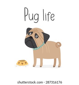 Poster with a cute pug in vector. Pug life