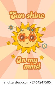 poster with cute sun and flowers