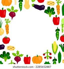 Poster with cutout vegetables and empty space for text. Trendy cut out veggies. Banner with organic farm products.