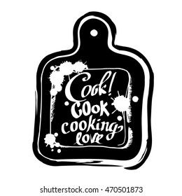 Poster cutting board lettering lets cook something yummy.