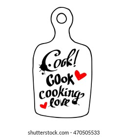 Poster cutting board lettering lets cook something yummy.