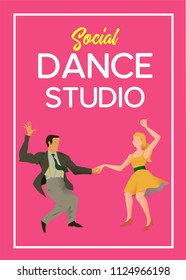 Poster for dance studio. Flyer or element of advertizing for social dances studio. Flat vector illustration. Dance party poster template, event flyer invitation.