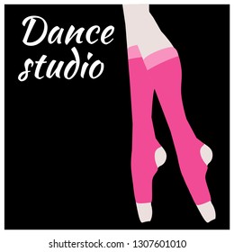 Poster for dance studio. Legs of a dances gaiters on a black background. Flat colored vector illustration