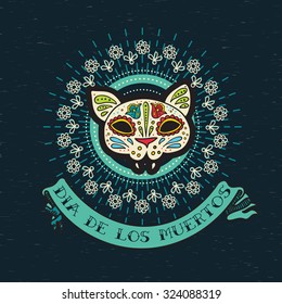 The poster  of Day of the Dead, a traditional holiday in Mexico. Skulls,  ribbons,  for design, t-shirt